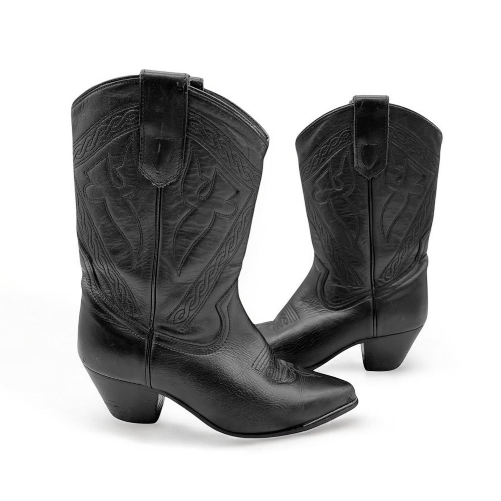 Vintage Oak Tree Farms Black Tooled Leather Western Boots Size: 7